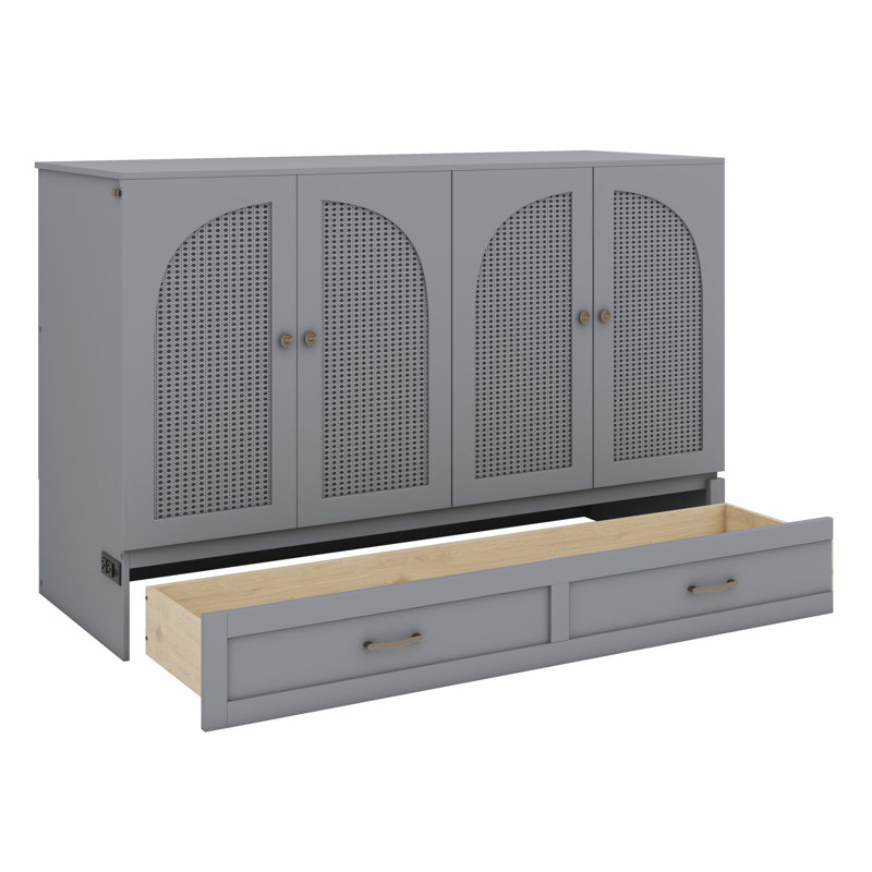 Lit escamotable avec grands tiroirs Murphy, Lit double , gris
