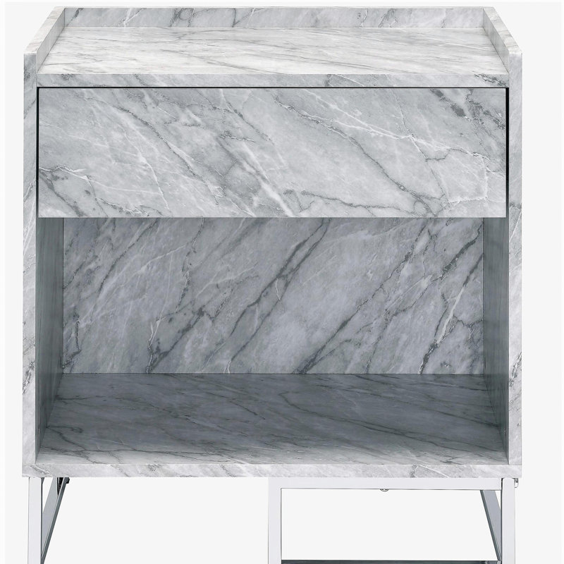 Table d'appoint blanche en faux marbre et chrome