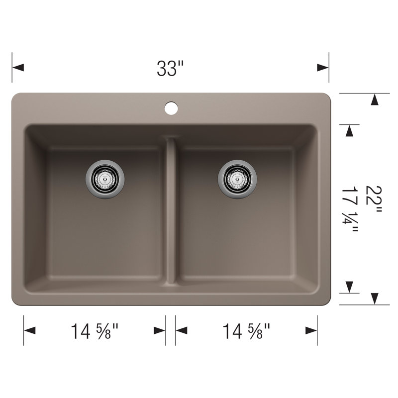 Liven SILGRANIT 33" L x 22" W Double Basin Drop-In/Undermount Kitchen Sink, Truffle