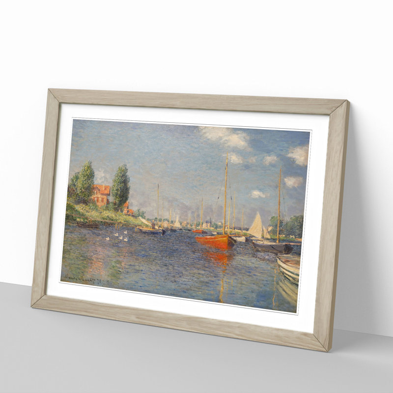 Red Boats in Argenteuil by Claude Monet - Picture Frame Painting, Oak Framed, 36cm H x 48cm W x 2cm D