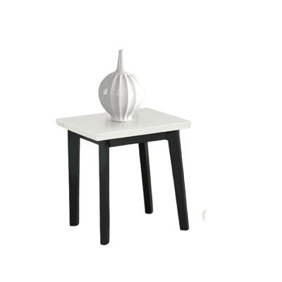 Contemporary Style Square End Table Marble Top White And Black Finish Primary Living Room