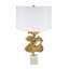 Lampe de table 17 x 30,2 po à feuilles de ginkgo dorées avec base en marbre et abat-jour tambour blanc (assemblage de l'abat-jour requis)