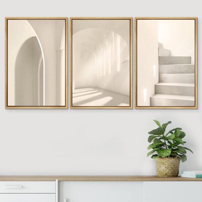 "Architecture Building", impression géométrique bicolore encadrée sur toile, 3 pièces