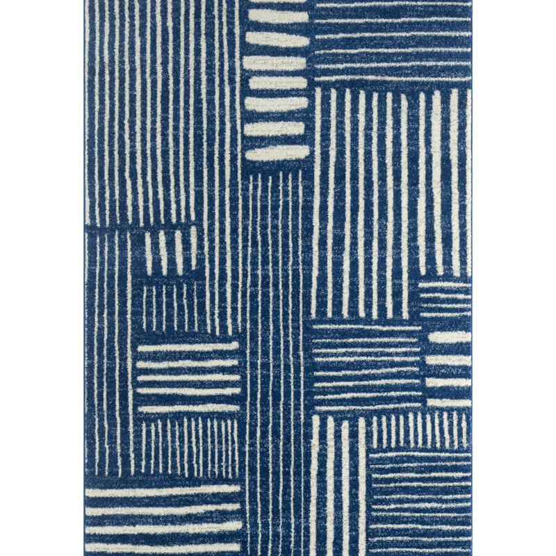 Tapis rayé bleu Tidaholm Carlisia, Rectangle 7 pi 9 po x 10 pi 2 po