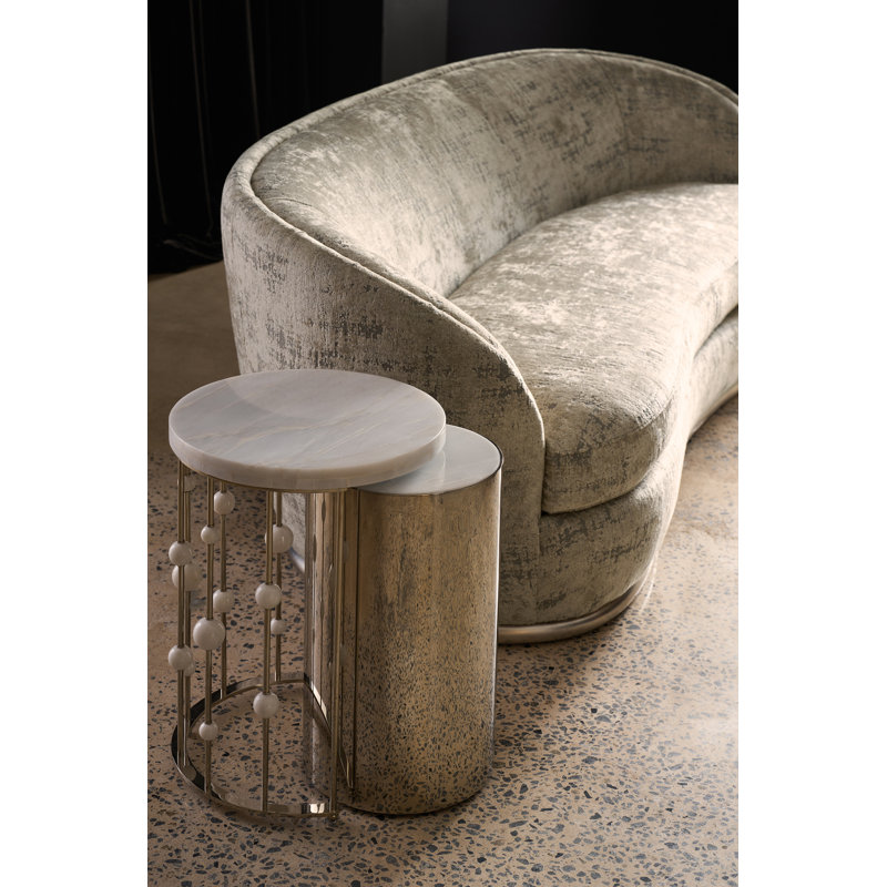 White Rhino Marble and Gold Metal Round Nesting Accent Table Set