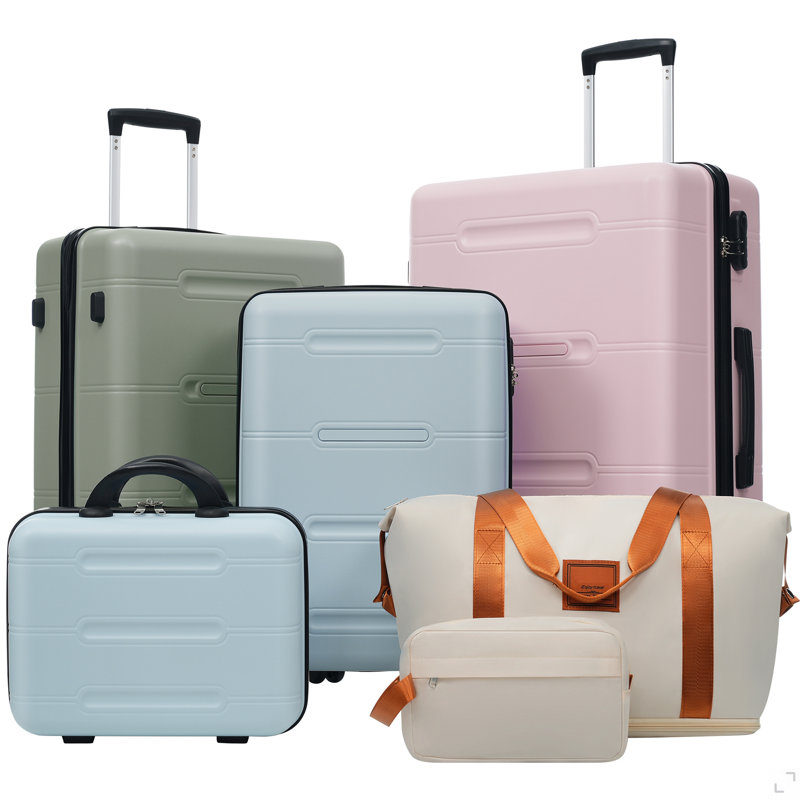 Ensemble de bagage 6 pièces, valise rigide avec roulettes doubles et verrou à mot de passe