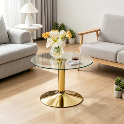 Round tempered glass coffee table with metal base
