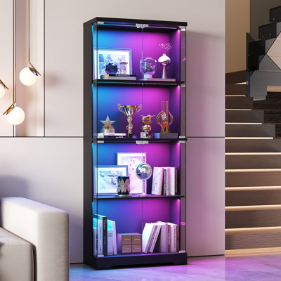 4-Tier Glass Display Cabinet With RGB Sensor Light And Lock