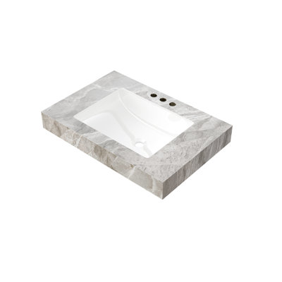 30 Inch Light Gray Sintered Stone Countertop With Undermount Ceramic Basin And 3 Pre-Drilled Faucet Holes