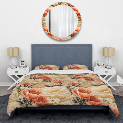 Sandy Beige Peonies Mirage Peach I Duvet Cover