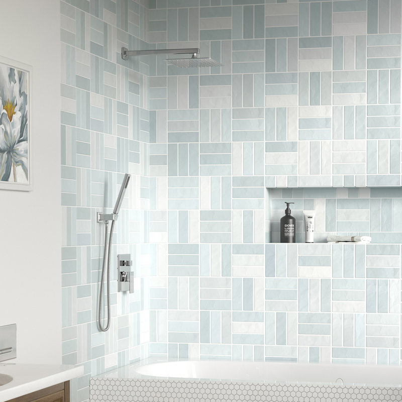 Modern Square Shower System, Rain Shower Head With Handheld Spray, Shower Faucet Set, Chrome