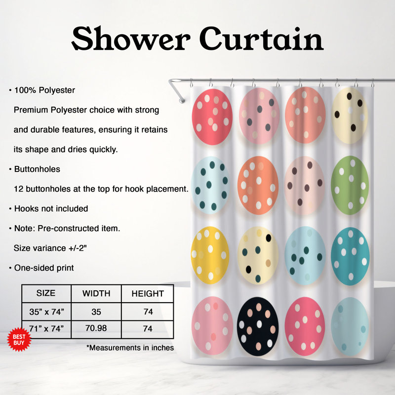 Tacheté - Rideau de douche Premium, H 74 po x l 71 po