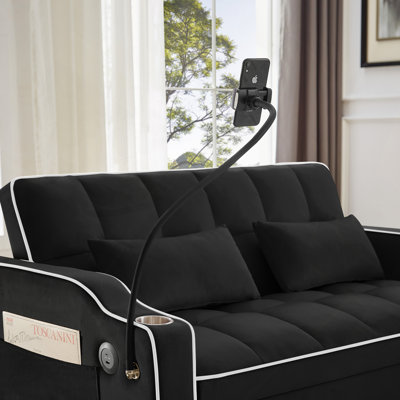 Canapé, canapé pliable polyvalent en 3 longueurs, canapé-lit moderne, canapé-lit en velours, dossier réglable, port USB, cendrier et support pour téléphone pivotant