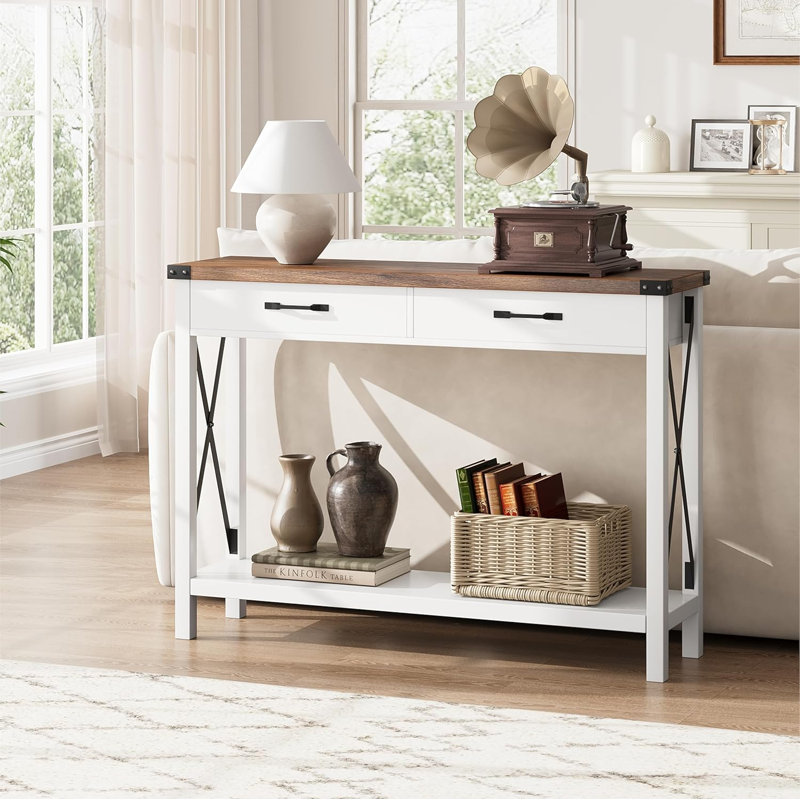 Console Table, Brown/White