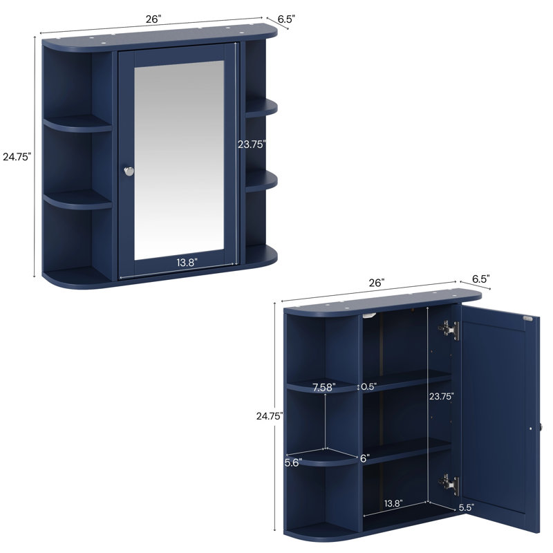 Armoire à pharmacie peu encombrante avec miroir, design moderne en MDF bleu pour la salle de bain