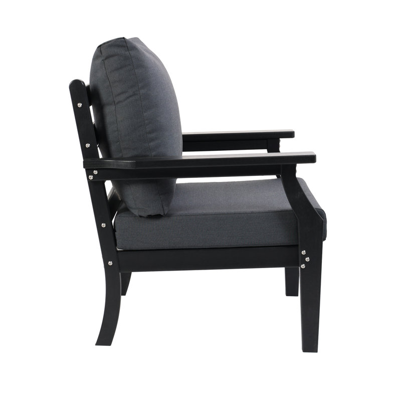 Stas - Chaise avec accoudoirs avec coussin - Structure noire et coussins gris