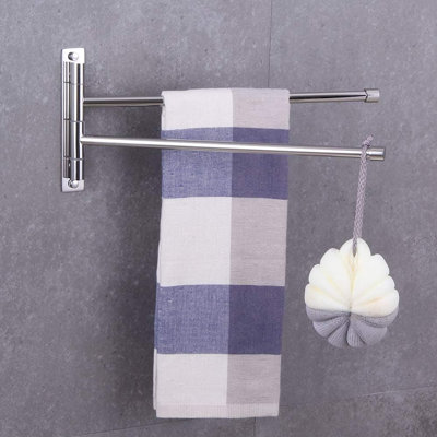 SUS304 Stainless Steel Bathroom Swing Arm Towel Bar - 2-Arm Wall Mount With 180° Rotation