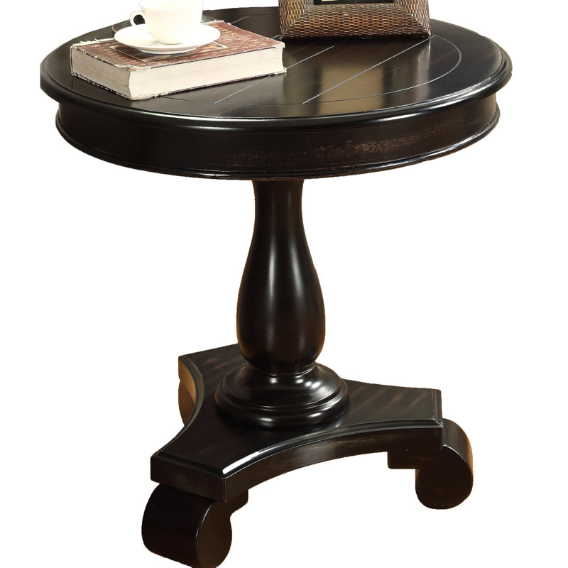 Table d'appoint ronde à piédestal en bois, Black