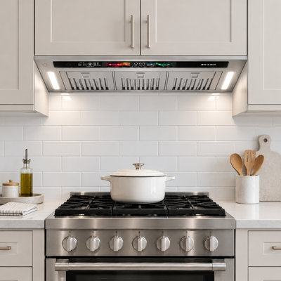 Hotte Brano encastrable 30 po, contrôle intelligent de la voix / du geste / tactile 900 Cfm, hotte aspirante à 4 vitesses, hotte de cuisine en acier inoxydable avec filtre à charbon, convertible à conduit / sans conduit