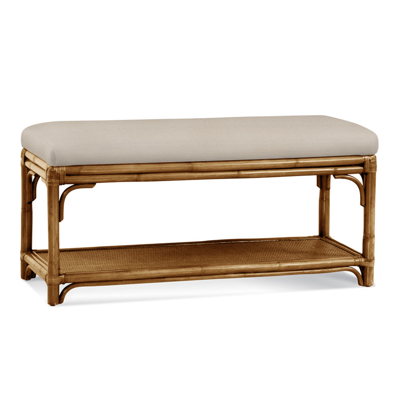 Summer Retreat Wicker Shelf Storage Bench, Honey, Oatmeal Crypton Performance; 0822-74