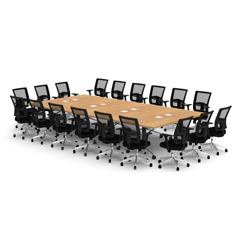 Rectangle 18 Person 80'' L Training Table and Chair Set with Casters, Beech