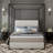 Corduroy Upholstered Canopy Bed With Tall Headboard-797322863-778923571