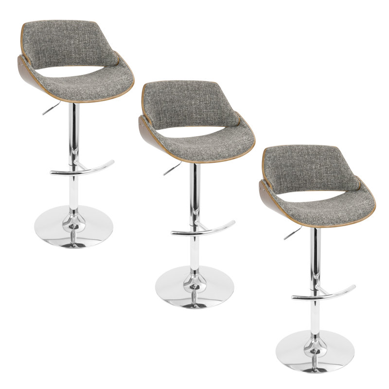 Palmona Adjustable Bar Stool with Rounded T Footrest (Set of 3), Gray