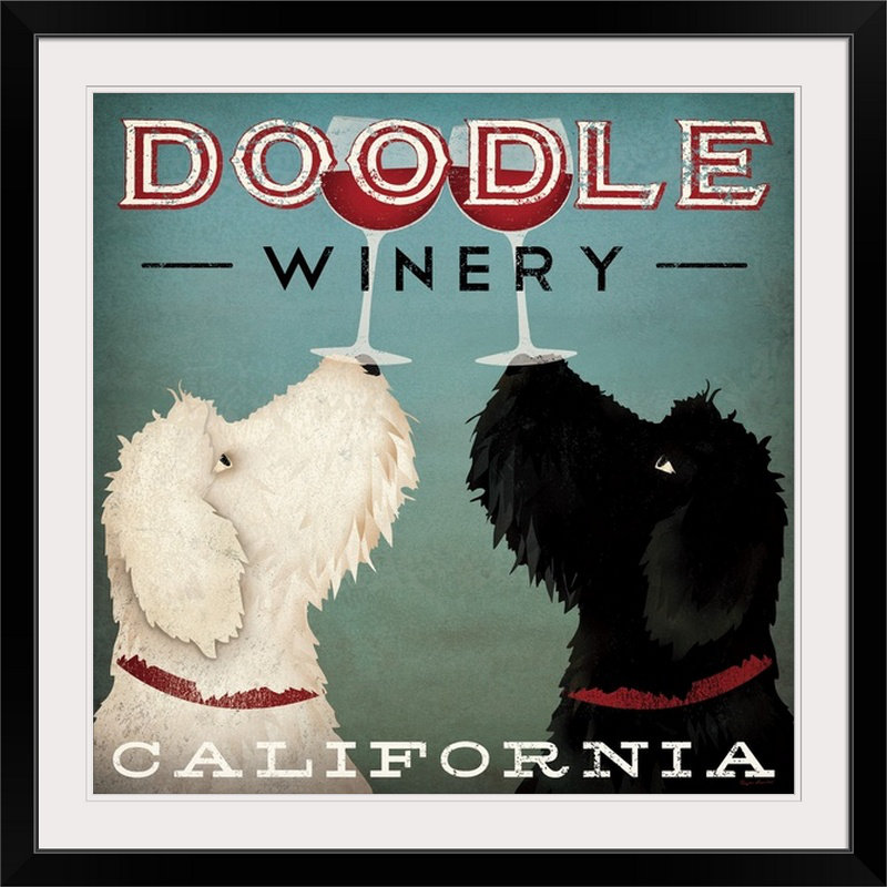 " Doodle Wine " by Ryan Fowler, Black Frame, 20" H x 20" W x 1" D