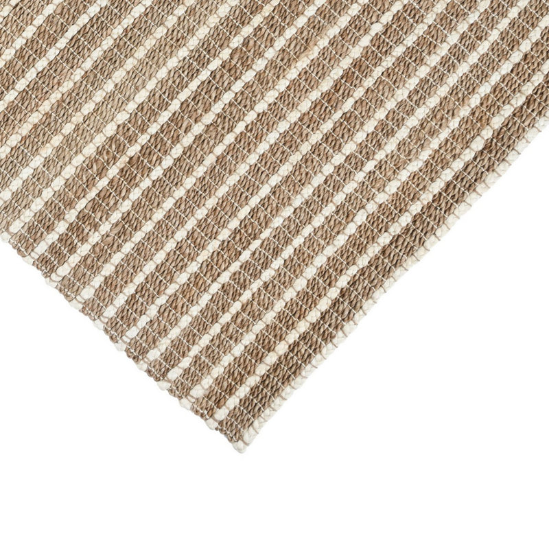 Josie Area Rug, Handwoven Jute, Braided And Coiled White Stripes, Rectangle 9' x 12'
