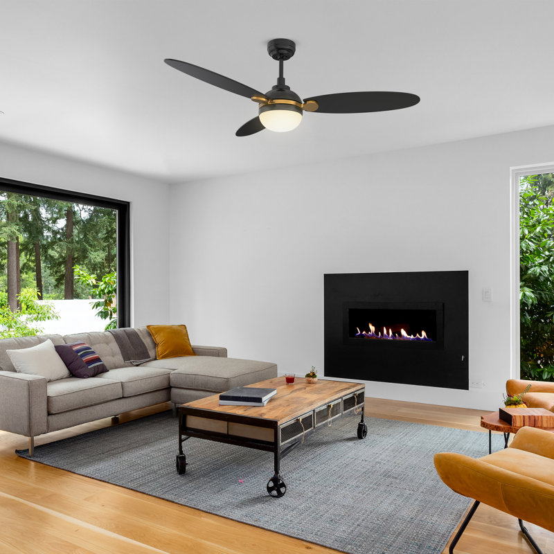 Ventilateur de plafond intelligent 52 pouces noir avec lumière