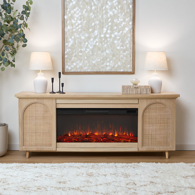Dahlia 76" Landscape Electric Fireplace Tv Stand In White Oak, Standard