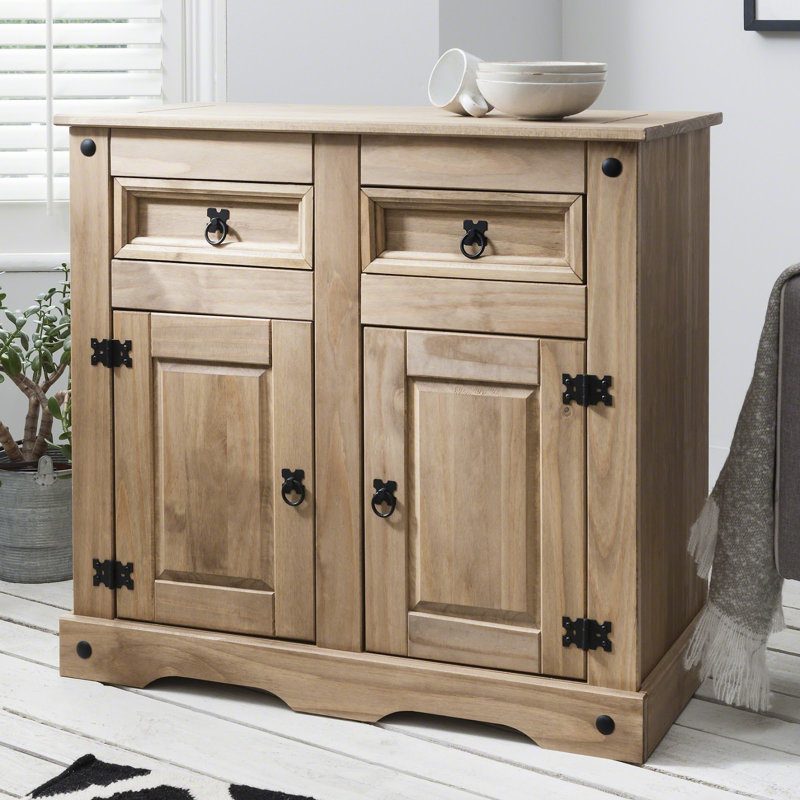 Alexandrea Wide Pine Solid Wood Sideboard, 84cm H x 92cm W x 44cm D