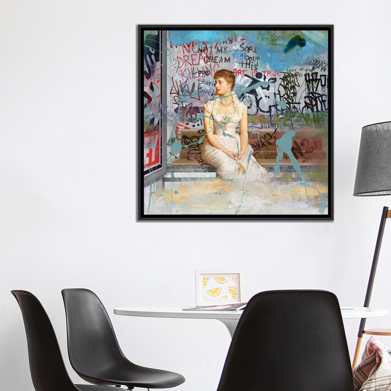 «Bus Stop», impression sur toile, H 18 po x l 18 po x P 1,5 po, Toile avec cadre noir, Pas de tapis