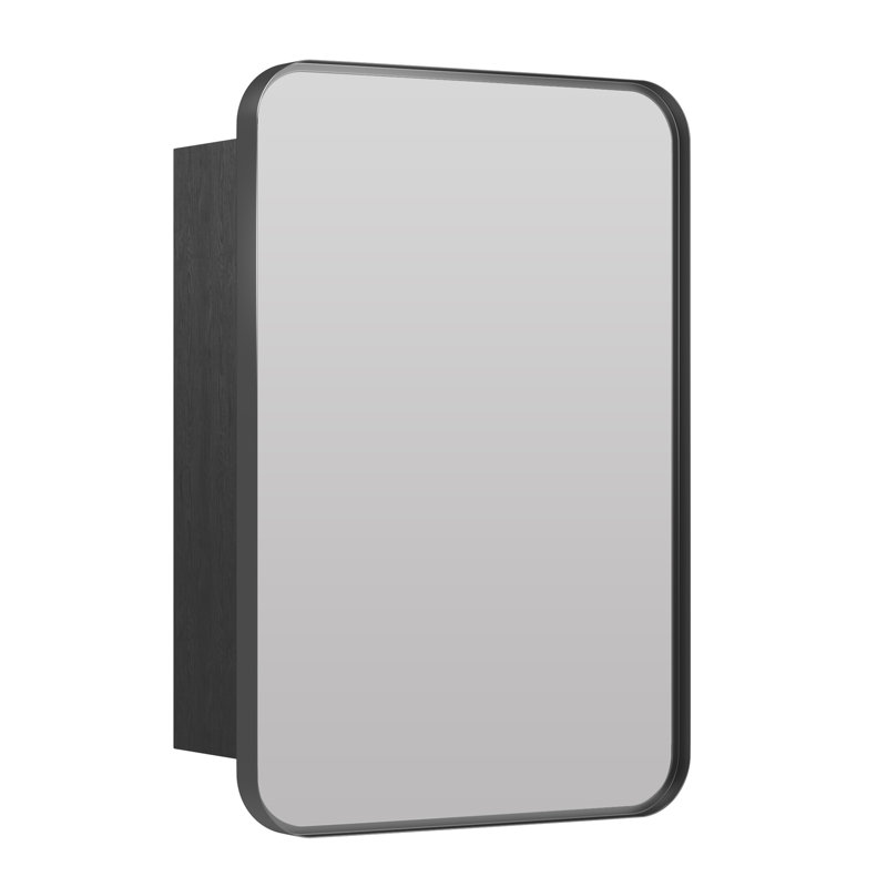 40mm W 60mm H Wall Mounted Required Framed Medicine Cabinet Mirror 2 Fixed, Matte Black