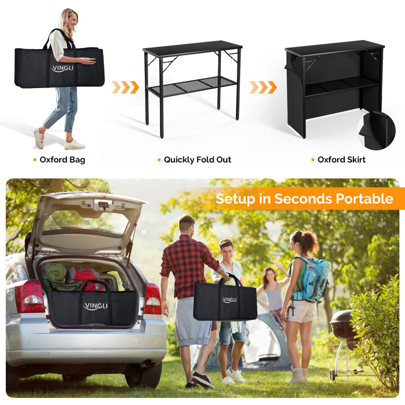 Black Rectangular Metal Patio Folding Bar Table With Lampblock