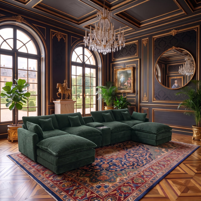 Ensemble de canapé en U de 141 pouces avec console, table basse, oreillers et ports USB, facile à installer pour le salon