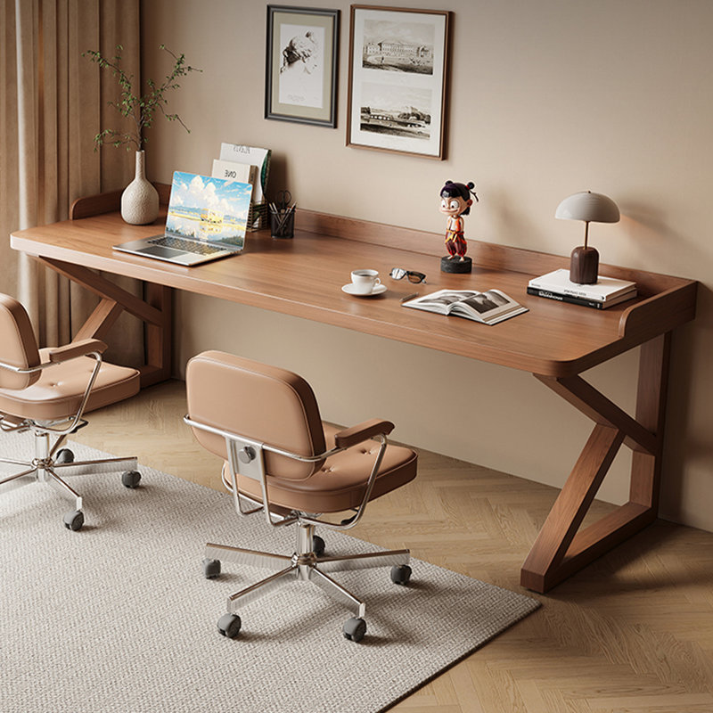 Bureau rectangulaire en bois massif brun clair, Marron clair, H 29,53 po x l 86,61 po x P 35,43 po