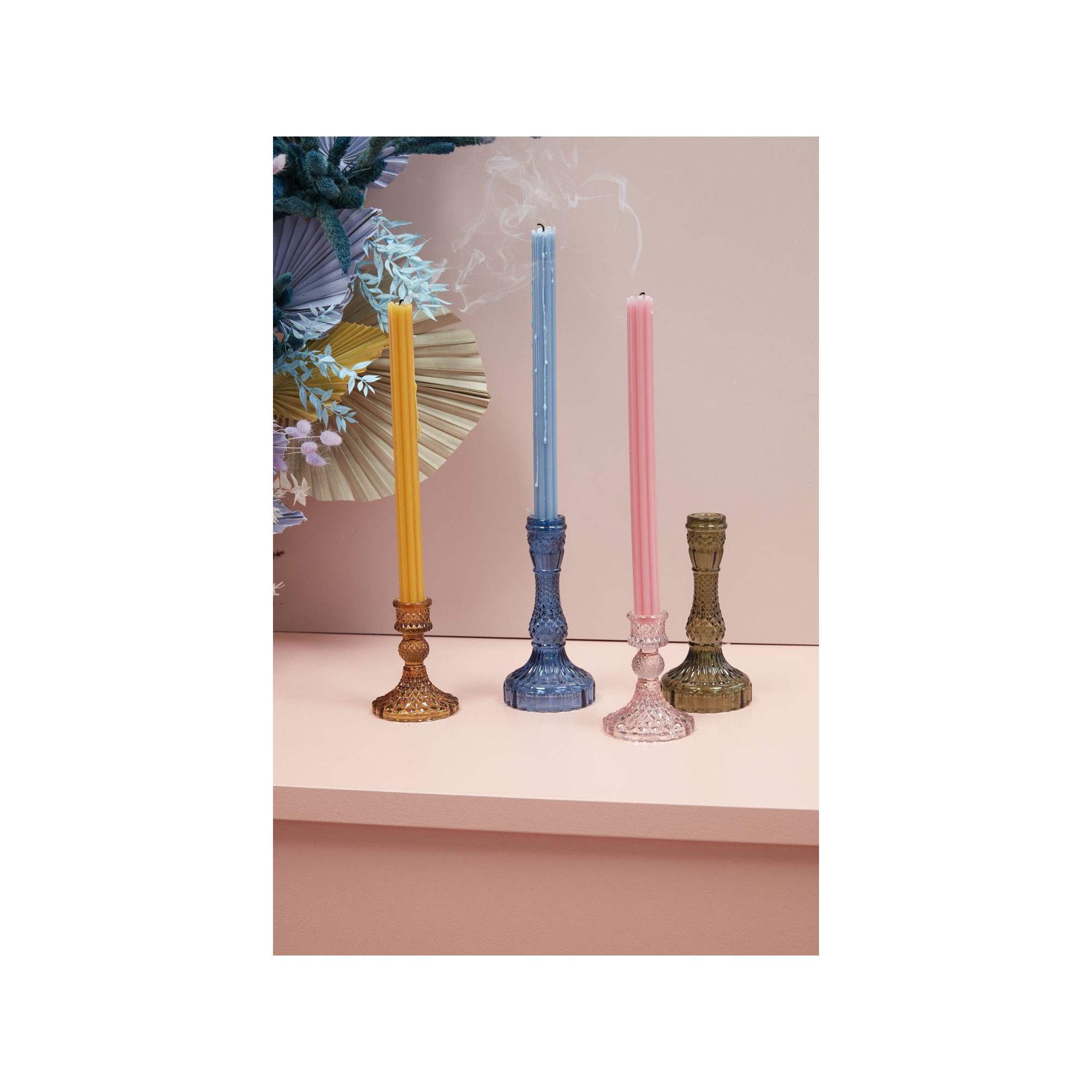 Samira Glass Tabletop Candlestick, Blue