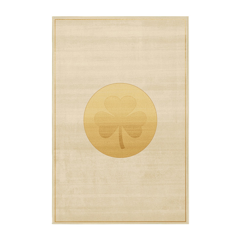 Soft Plush Fannin St Patties Modern & Contemporary Abstract Area Rug in Beige – Yellow Binding, 5x7