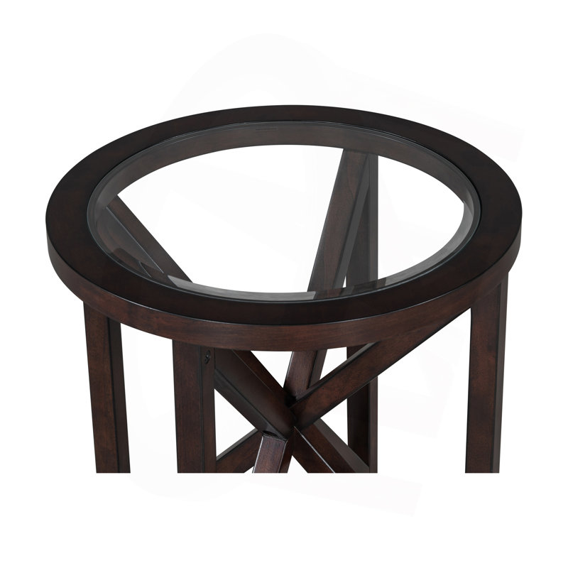 Table basse moderne en verre trempé avec base en bois massif, élégante et fonctionnelle pour tout espace.