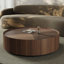 Table basse ronde avec 2 tiroirs de rangement et base robuste