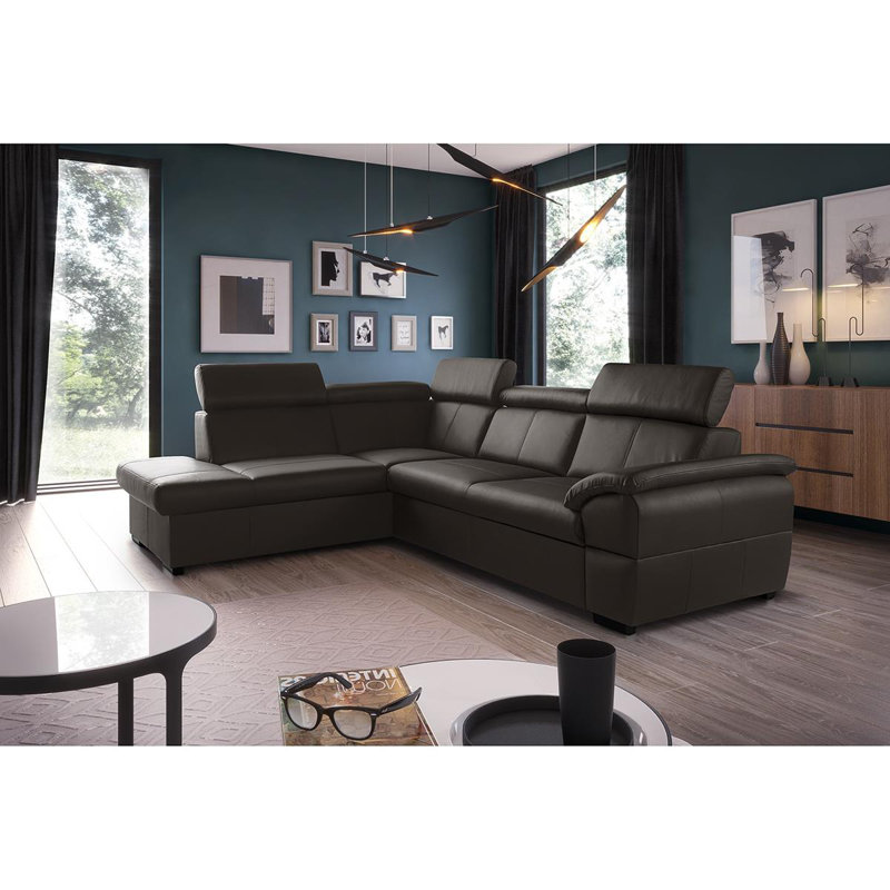 Edena Leather Corner Sofabed, Left Hand Facing, Dark Brown