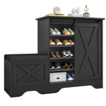 DWVO Farmhouse Shoe Storage Cabinet With Bench – 5-Tier, Adjustable Shelves, Holds 20 Pairs, Sliding Door, Black