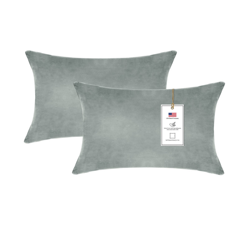 A1HC Velvet Down-Alternative Throw Pillow Inserts – Hypoallergenic, Ready-to-Use, Set of 2, 12'' H X 20'' W, Dove Gray