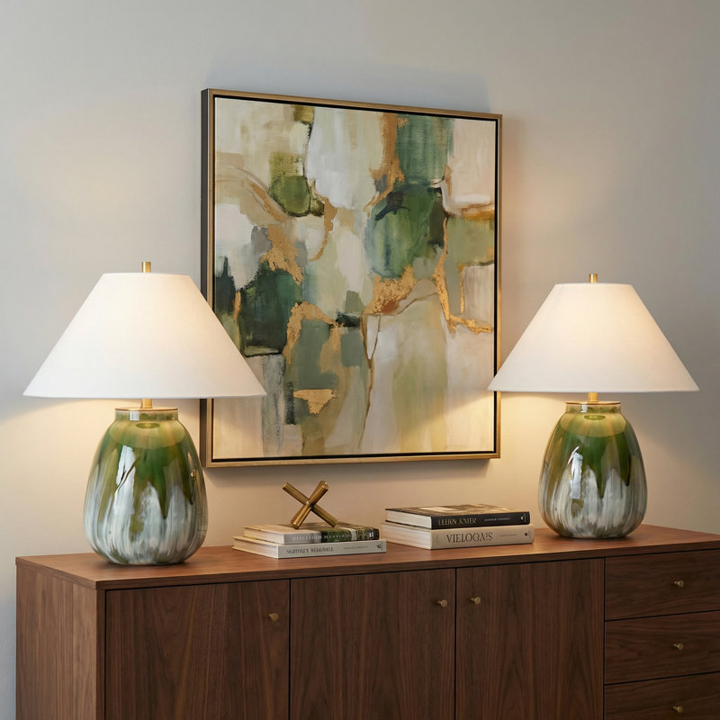 Lampe de table 25 "en céramique avec abat-jour blanc