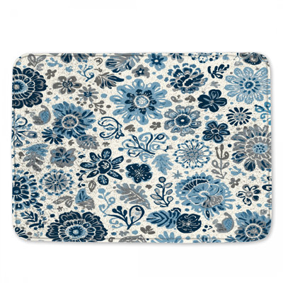 Blue Grey Floral Pattern Bath Mat