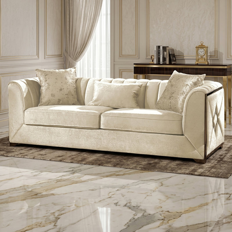 Ensemble de salon en velours 3 pièces Arron, Velours crème, 3 Pcs: Loveseat, Sofa, Chair