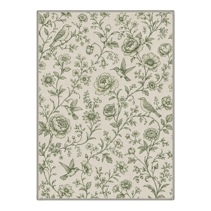 Tapis ivoire / vert lavable à la machine avec envers antidérapant, Rectangle 144 po x 108 po
