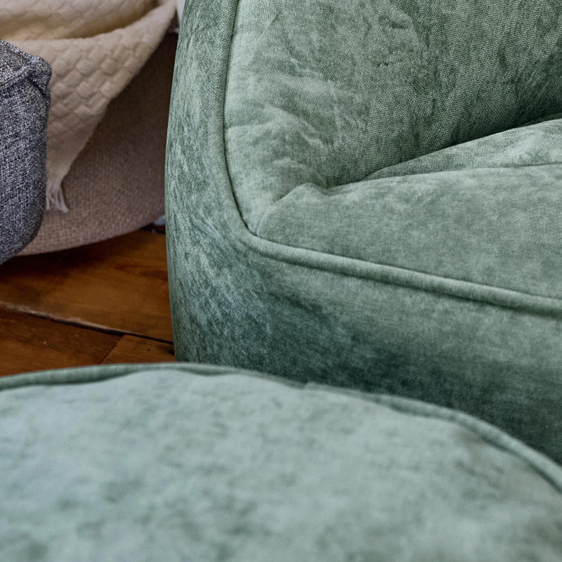 Natalia Armchair Bean Bag and Round Footstool, Chenille, Green