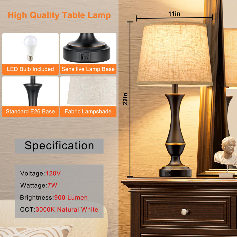 Charmica USB Table Lamp, Gray/White